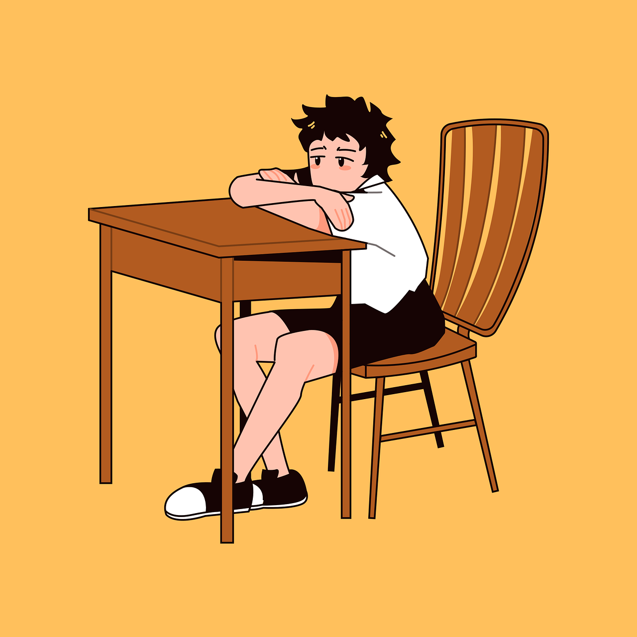 boy, child, kid, childhood, young, sitting, student, school, studying, tired, lazy, sleepy, cartoon